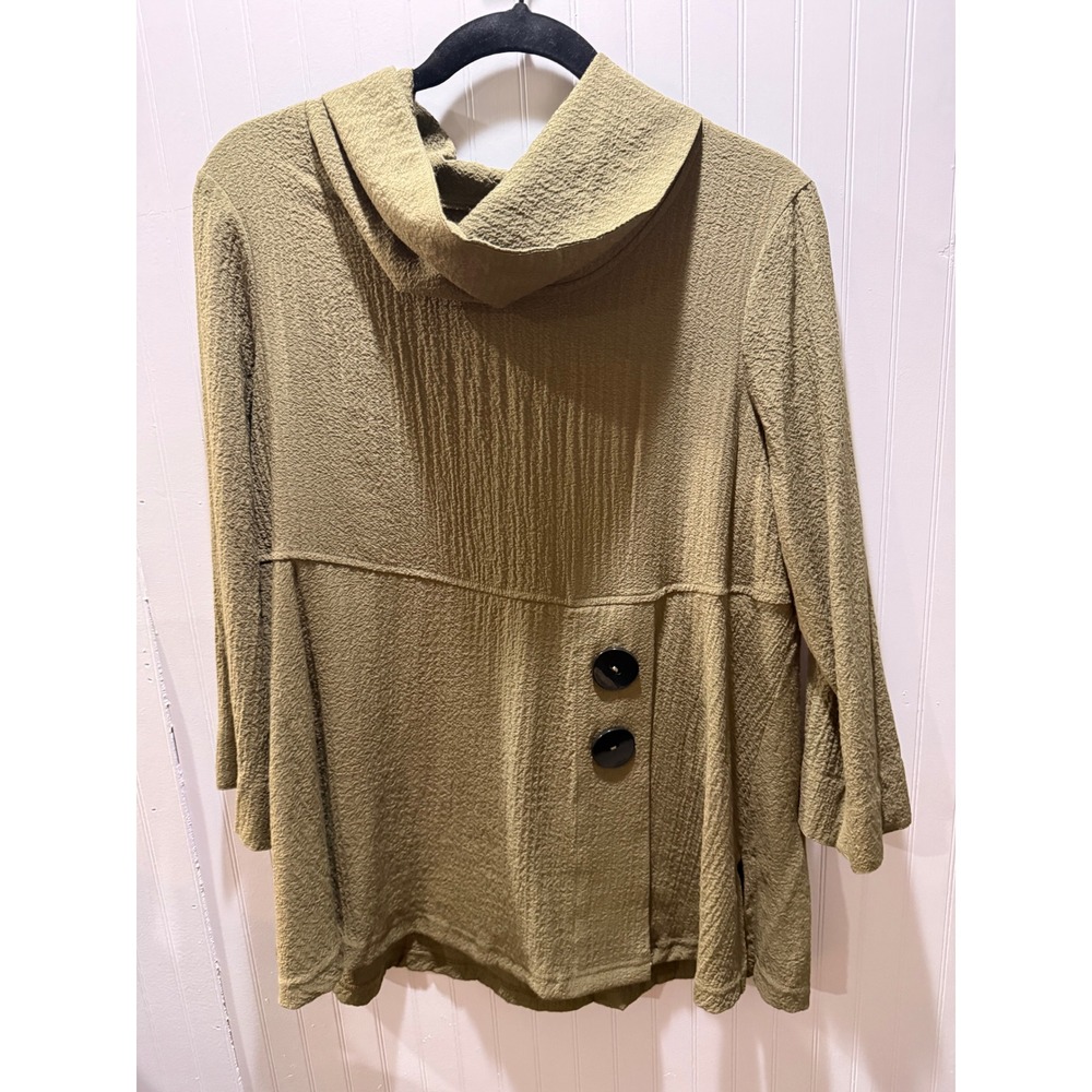 Ali Miles Womens Olive Green Cowl Neck Textured Tunic Top Asymmetric Buttons S